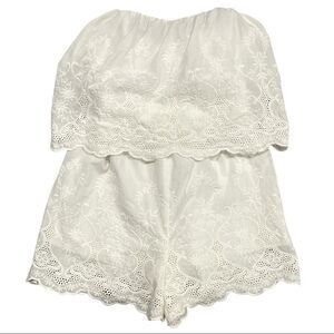 The Impeccable Pig White Eyelet Strapless Romper Sz S